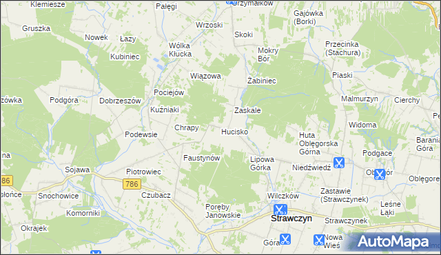 mapa Hucisko gmina Strawczyn, Hucisko gmina Strawczyn na mapie Targeo