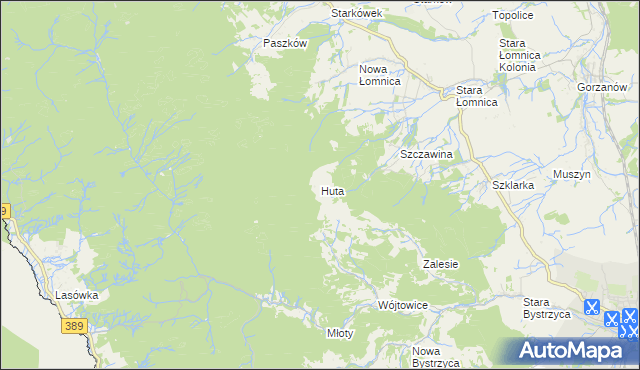 mapa Huta gmina Bystrzyca Kłodzka, Huta gmina Bystrzyca Kłodzka na mapie Targeo