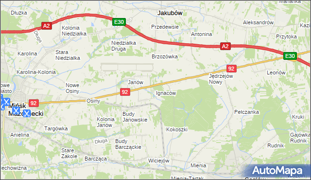 mapa Ignaców gmina Mińsk Mazowiecki, Ignaców gmina Mińsk Mazowiecki na mapie Targeo