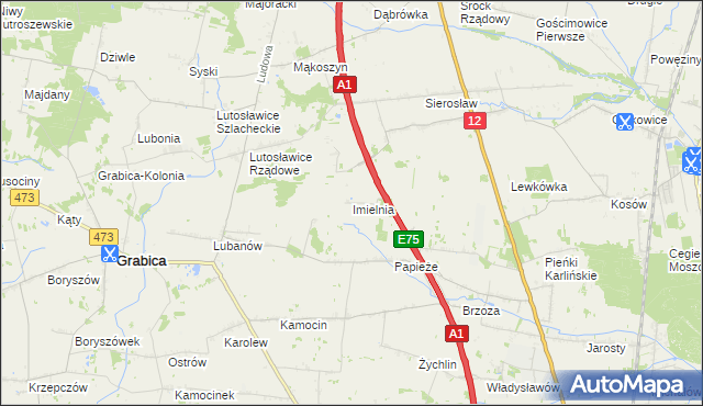 mapa Imielnia gmina Moszczenica, Imielnia gmina Moszczenica na mapie Targeo