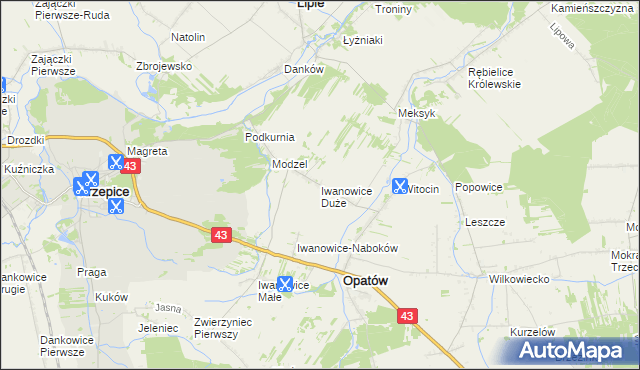 mapa Iwanowice Duże, Iwanowice Duże na mapie Targeo