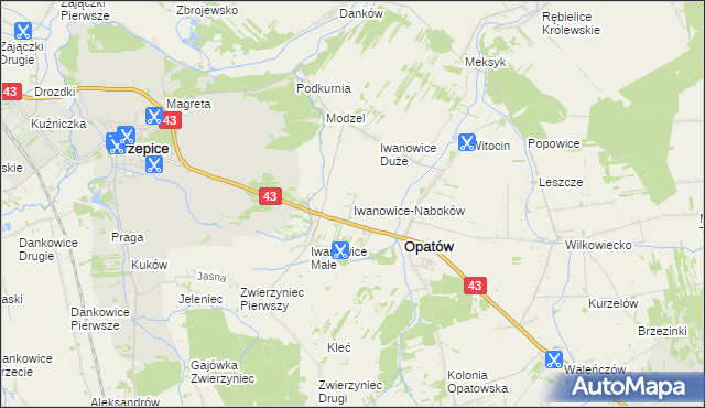 mapa Iwanowice-Naboków, Iwanowice-Naboków na mapie Targeo