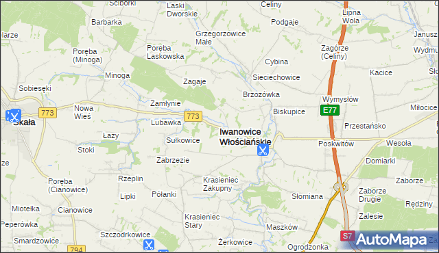 mapa Iwanowice Włościańskie, Iwanowice Włościańskie na mapie Targeo