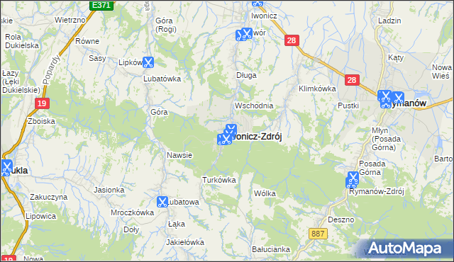 mapa Iwonicz-Zdrój, Iwonicz-Zdrój na mapie Targeo