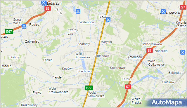 mapa Jabłonowo gmina Lesznowola, Jabłonowo gmina Lesznowola na mapie Targeo