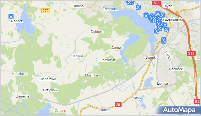 mapa Jadwiżyn gmina Szczecinek, Jadwiżyn gmina Szczecinek na mapie Targeo