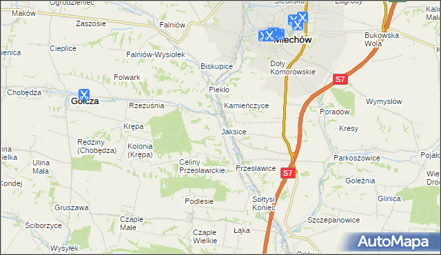 mapa Jaksice gmina Miechów, Jaksice gmina Miechów na mapie Targeo