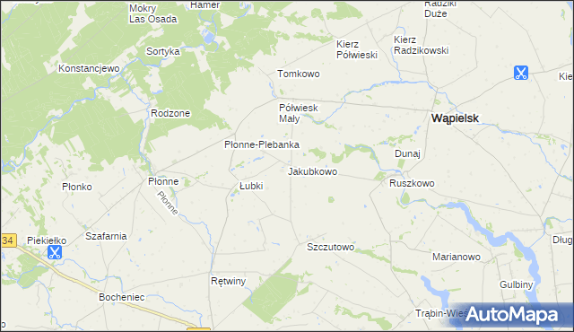 mapa Jakubkowo gmina Radomin, Jakubkowo gmina Radomin na mapie Targeo