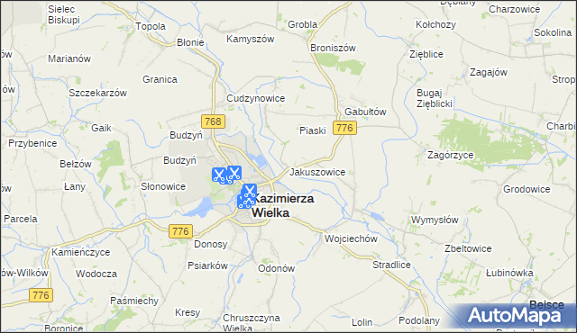 mapa Jakuszowice, Jakuszowice na mapie Targeo
