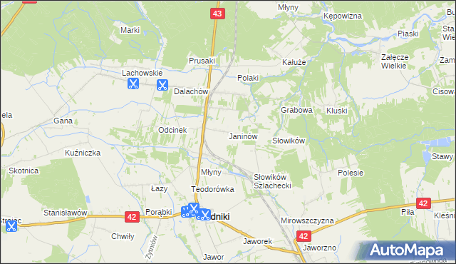 mapa Janinów gmina Rudniki, Janinów gmina Rudniki na mapie Targeo