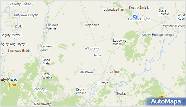 mapa Janki gmina Klukowo, Janki gmina Klukowo na mapie Targeo