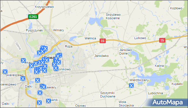 mapa Jankówko gmina Gniezno, Jankówko gmina Gniezno na mapie Targeo