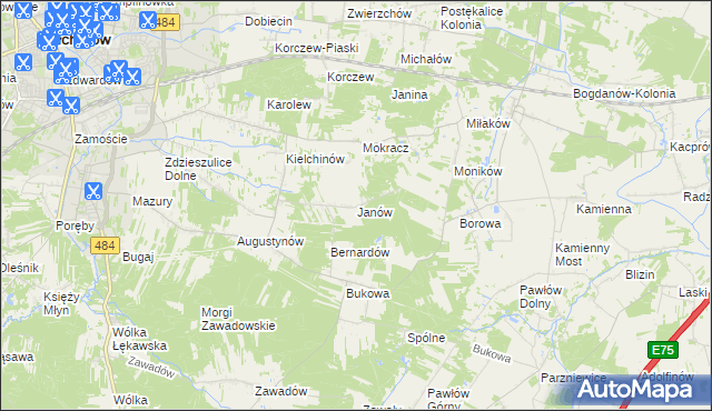 mapa Janów gmina Bełchatów, Janów gmina Bełchatów na mapie Targeo