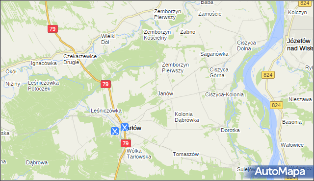 mapa Janów gmina Tarłów, Janów gmina Tarłów na mapie Targeo