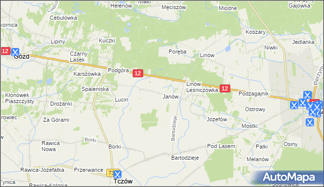 mapa Janów gmina Tczów, Janów gmina Tczów na mapie Targeo