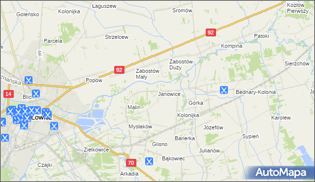 mapa Janowice gmina Nieborów, Janowice gmina Nieborów na mapie Targeo