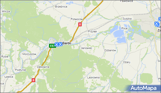 mapa Janowiec gmina Bardo, Janowiec gmina Bardo na mapie Targeo