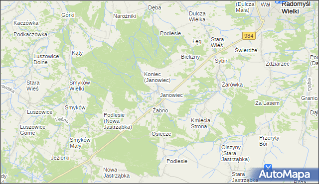 mapa Janowiec gmina Radomyśl Wielki, Janowiec gmina Radomyśl Wielki na mapie Targeo