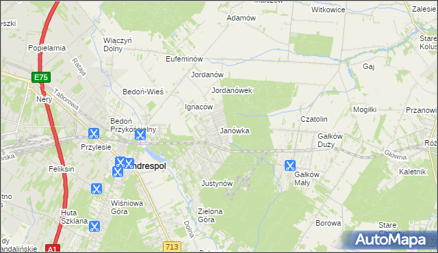 mapa Janówka gmina Andrespol, Janówka gmina Andrespol na mapie Targeo