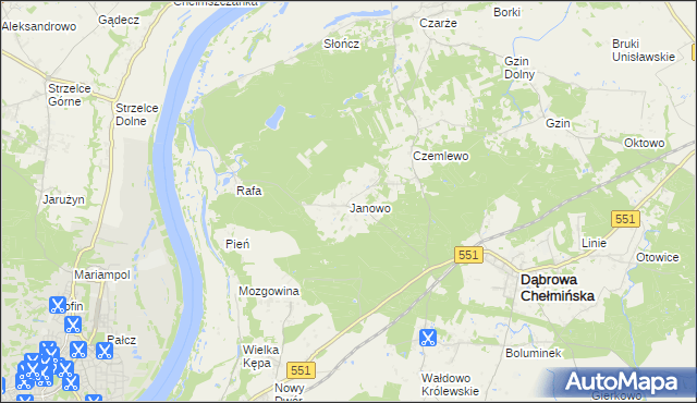mapa Janowo gmina Dąbrowa Chełmińska, Janowo gmina Dąbrowa Chełmińska na mapie Targeo