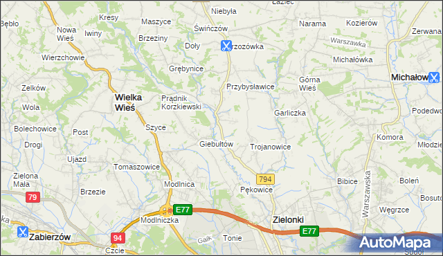 mapa Januszowice gmina Zielonki, Januszowice gmina Zielonki na mapie Targeo