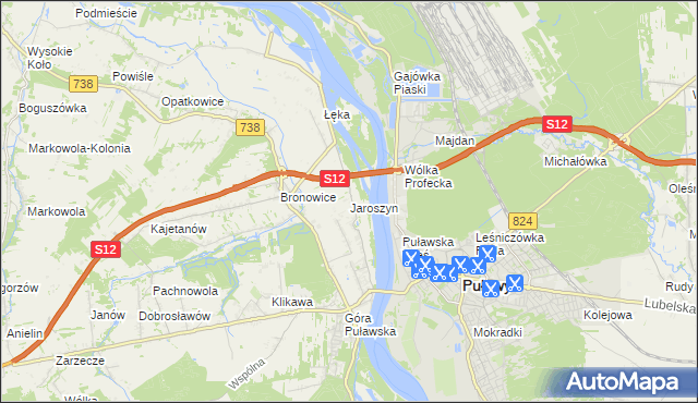 mapa Jaroszyn gmina Puławy, Jaroszyn gmina Puławy na mapie Targeo