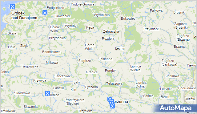 mapa Jasienna, Jasienna na mapie Targeo