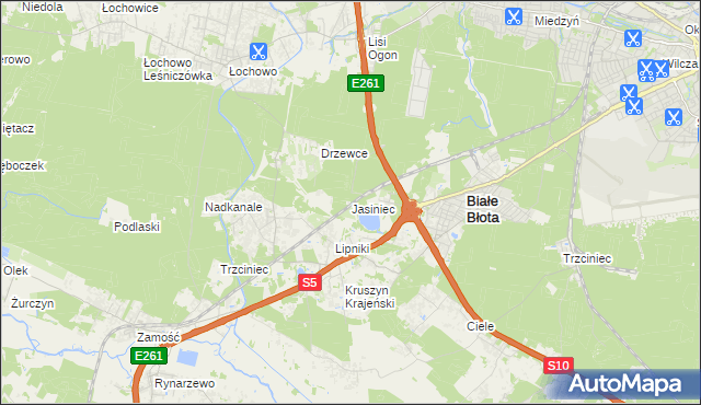 mapa Jasiniec gmina Białe Błota, Jasiniec gmina Białe Błota na mapie Targeo