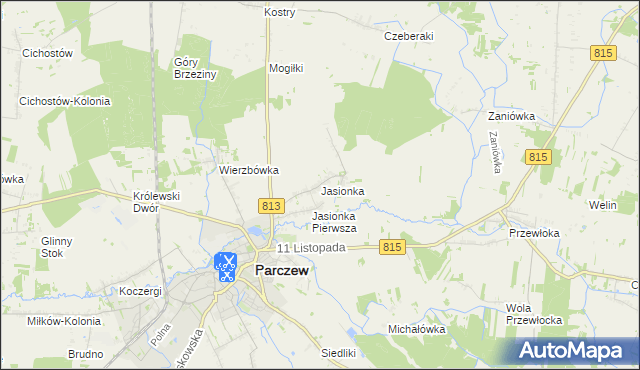 mapa Jasionka gmina Parczew, Jasionka gmina Parczew na mapie Targeo