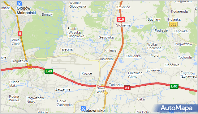 mapa Jasionka gmina Trzebownisko, Jasionka gmina Trzebownisko na mapie Targeo