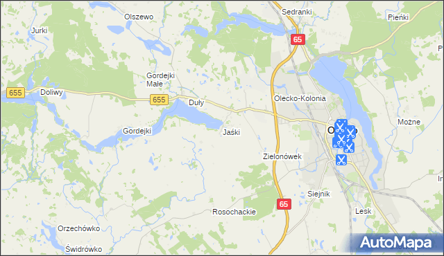 mapa Jaśki gmina Olecko, Jaśki gmina Olecko na mapie Targeo