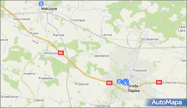 mapa Jastrzębce gmina Środa Śląska, Jastrzębce gmina Środa Śląska na mapie Targeo