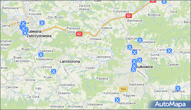 mapa Jastrzębia gmina Lanckorona, Jastrzębia gmina Lanckorona na mapie Targeo