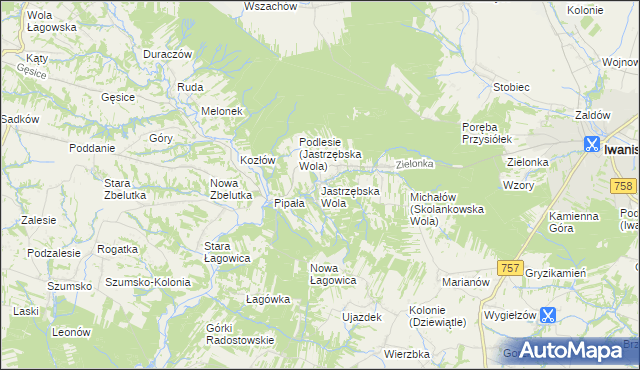 mapa Jastrzębska Wola, Jastrzębska Wola na mapie Targeo