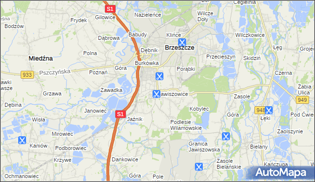 mapa Jawiszowice, Jawiszowice na mapie Targeo