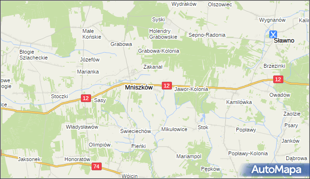 mapa Jawor gmina Mniszków, Jawor gmina Mniszków na mapie Targeo