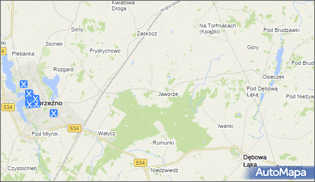 mapa Jaworze gmina Ryńsk, Jaworze gmina Ryńsk na mapie Targeo