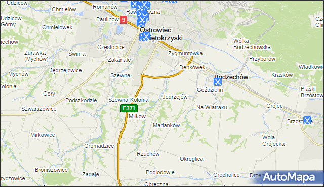 mapa Jędrzejów gmina Bodzechów, Jędrzejów gmina Bodzechów na mapie Targeo