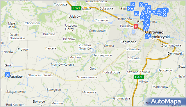 mapa Jędrzejowice gmina Bodzechów, Jędrzejowice gmina Bodzechów na mapie Targeo