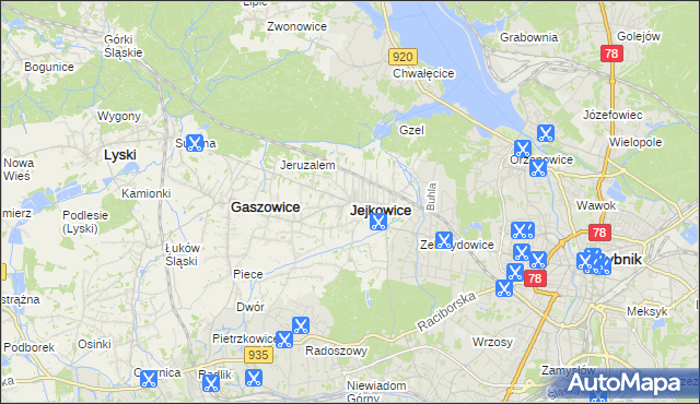 mapa Jejkowice, Jejkowice na mapie Targeo