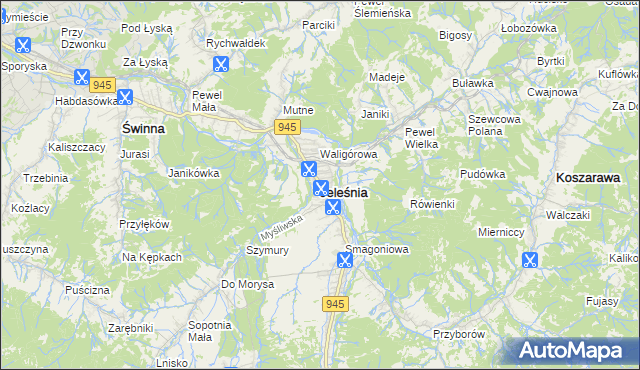 mapa Jeleśnia, Jeleśnia na mapie Targeo