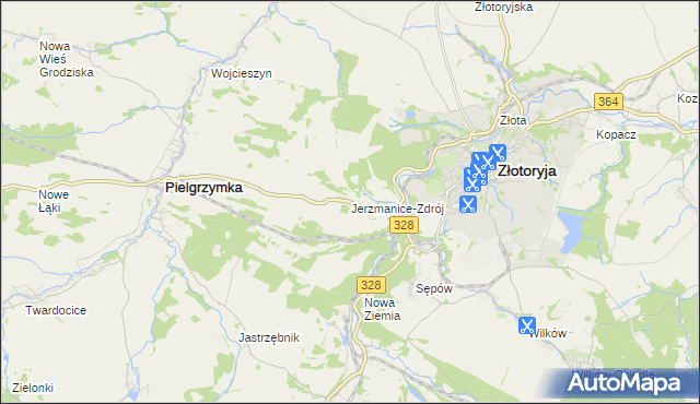 mapa Jerzmanice-Zdrój, Jerzmanice-Zdrój na mapie Targeo