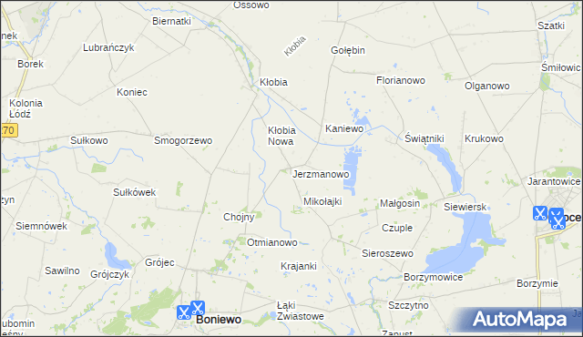 mapa Jerzmanowo gmina Boniewo, Jerzmanowo gmina Boniewo na mapie Targeo