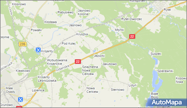 mapa Jeziorki gmina Chojnice, Jeziorki gmina Chojnice na mapie Targeo
