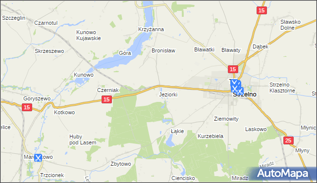 mapa Jeziorki gmina Strzelno, Jeziorki gmina Strzelno na mapie Targeo