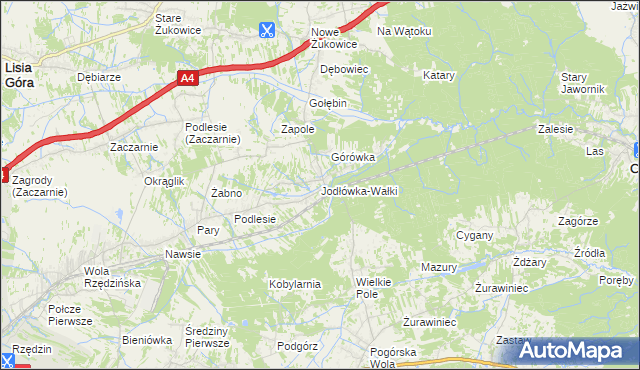 mapa Jodłówka-Wałki, Jodłówka-Wałki na mapie Targeo