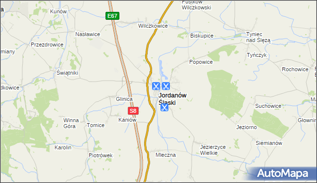 mapa Jordanów Śląski, Jordanów Śląski na mapie Targeo