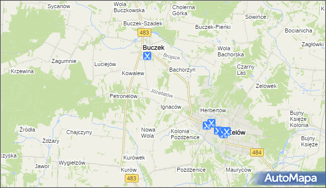 mapa Józefatów gmina Buczek, Józefatów gmina Buczek na mapie Targeo