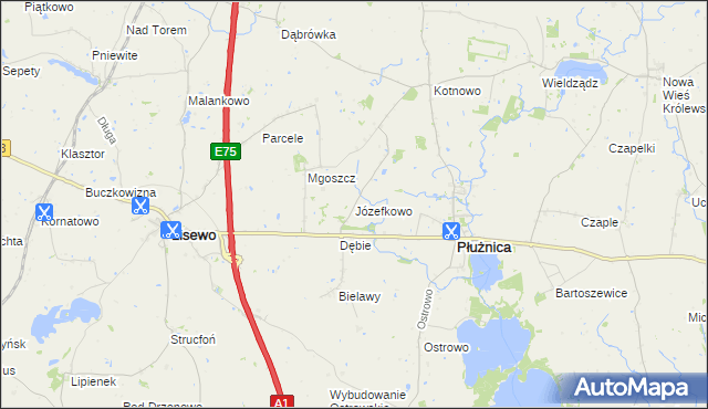 mapa Józefkowo gmina Płużnica, Józefkowo gmina Płużnica na mapie Targeo