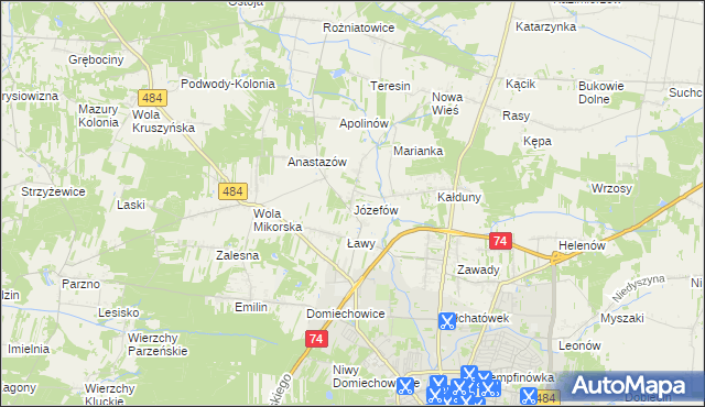 mapa Józefów gmina Bełchatów, Józefów gmina Bełchatów na mapie Targeo